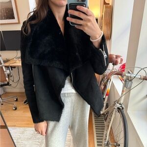 All Saints shearling black coat, suede exterior
